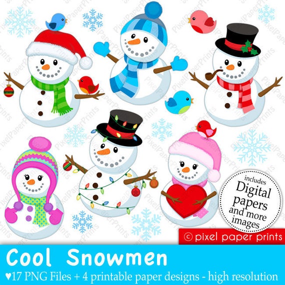 Snowmen - Clip art and Digital paper set Il_570xn