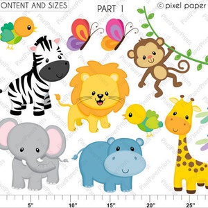 Jungle Animals Clip Art Cute animals Digital Download PNG Graphics for sublimation, scrapbook, jungle wall decor, stickers and more image 3