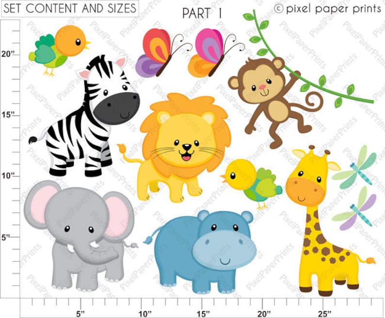 Jungle Animals Clip Art Cute animals Digital Download PNG Graphics for sublimation, scrapbook, jungle wall decor, stickers and more image 3