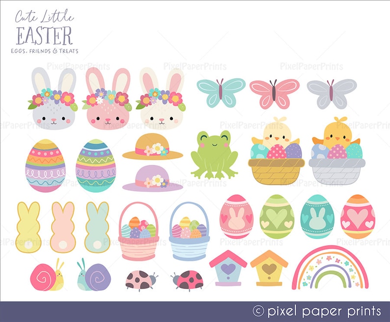 Easter Clipart Cute Little Easter Over 200 Easter graphics Clip art set Digital Download PNG Format image 5