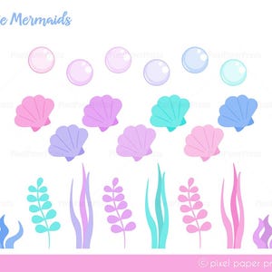 Cute Mermaid Clipart PNG Bundle – 96 Sea Life Illustrations + 7 Digital Papers – Ocean Theme Graphics for Kids Crafts and Commercial Use image 6