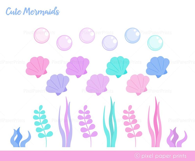 Cute Mermaid Clipart PNG Bundle – 96 Sea Life Illustrations + 7 Digital Papers – Ocean Theme Graphics for Kids Crafts and Commercial Use image 6