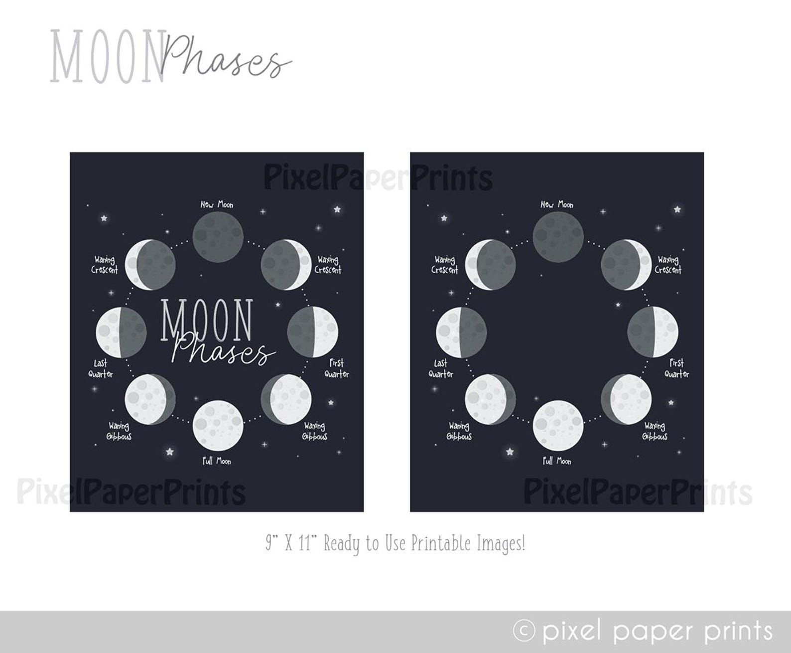 Moon Phases Clipart - Digital Download - Cute Moon Clipart - Moon Cycle ...