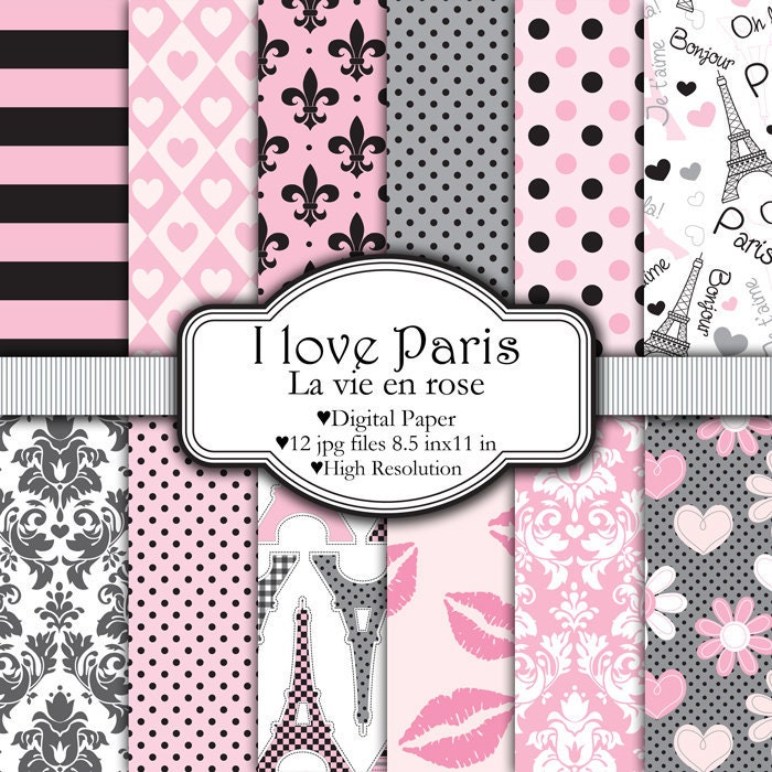 I Love Paris Digital Papers Scrapbooking Graphic by CreativeCraft