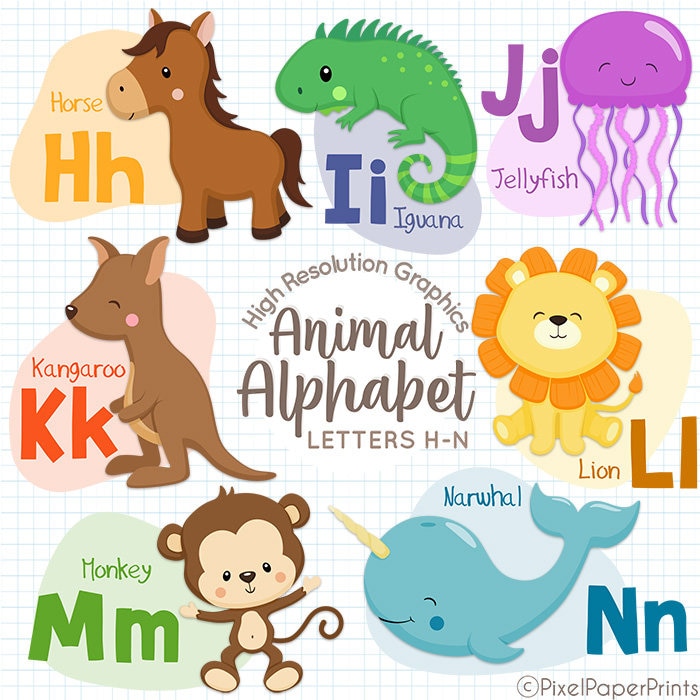 Animal Alphabet LETTERS H TO N Clipart and Digital Paper - Etsy Animal Alphabet LETTERS H TO N Clipart and Digital Paper - Etsy