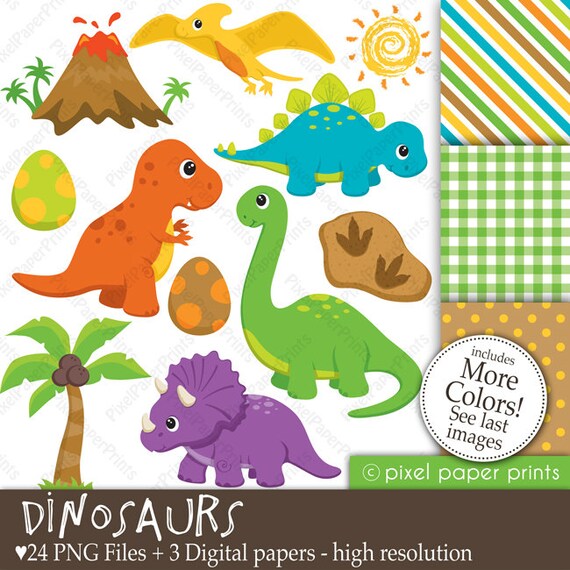 Dinosaur clipart - DINOSAURS - Clipart and Digital Paper Set Il_570xn