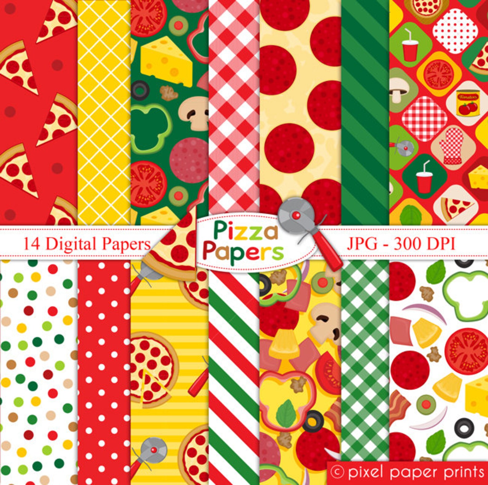 Pizza Papers Digital Paper Set Pizza Party Etsy