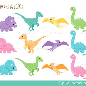 Baby Dinosaurs Clip Art Pastel Colors Clipart and Digital paper set Dinosaur Clip art Digital download image 2