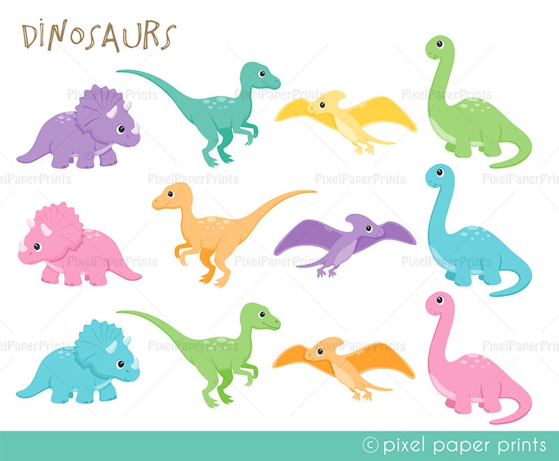 Baby Dinosaurs Clip Art Pastel Colors Clipart and Digital paper set Dinosaur Clip art Digital download image 2