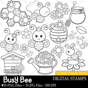 Busy Bees - Digital stamps - Bee stamps - Line art