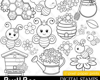 Busy Bees - Digital stamps - Bee stamps - Line art