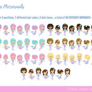 Cute Mermaid Clipart PNG Bundle – 96 Sea Life Illustrations + 7 Digital Papers – Ocean Theme Graphics for Kids Crafts and Commercial Use image 3