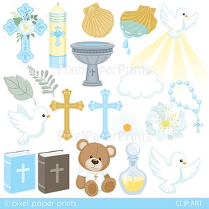 Baptism Clip Art BLUE Toolkit for designers Christening clipart Baby boy Over 80 elements included Digital Download Printable image 6