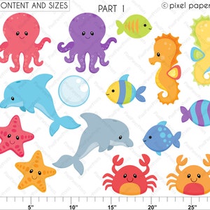 Sea animals clipart Sea animals NEUTRALS Clip art and digital paper set Digital download image 3