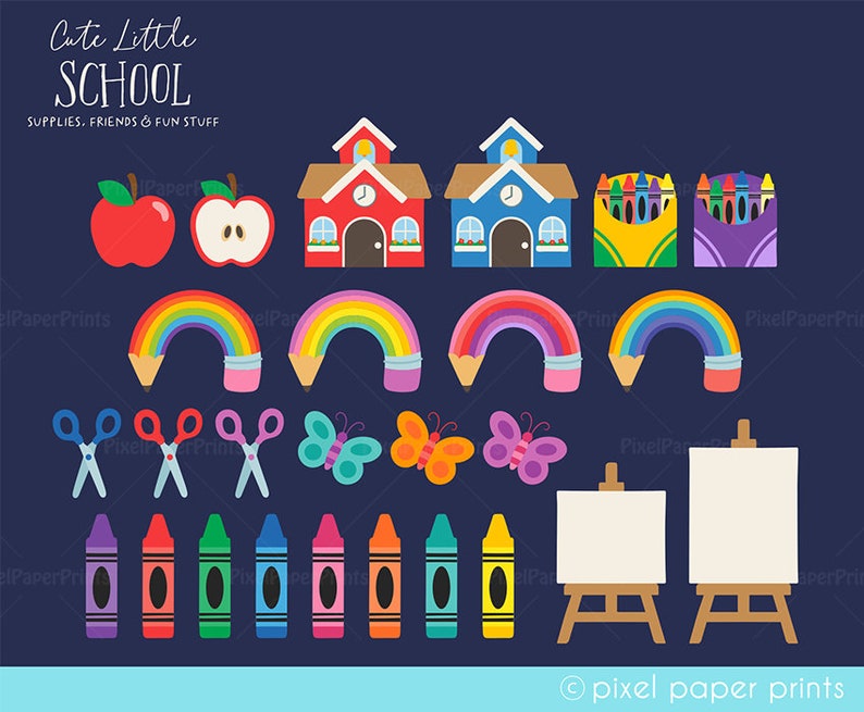 School PNG Cute Little School Clipart Over 250 graphics School supplies Bulletin Board Back to school Digital Download image 4