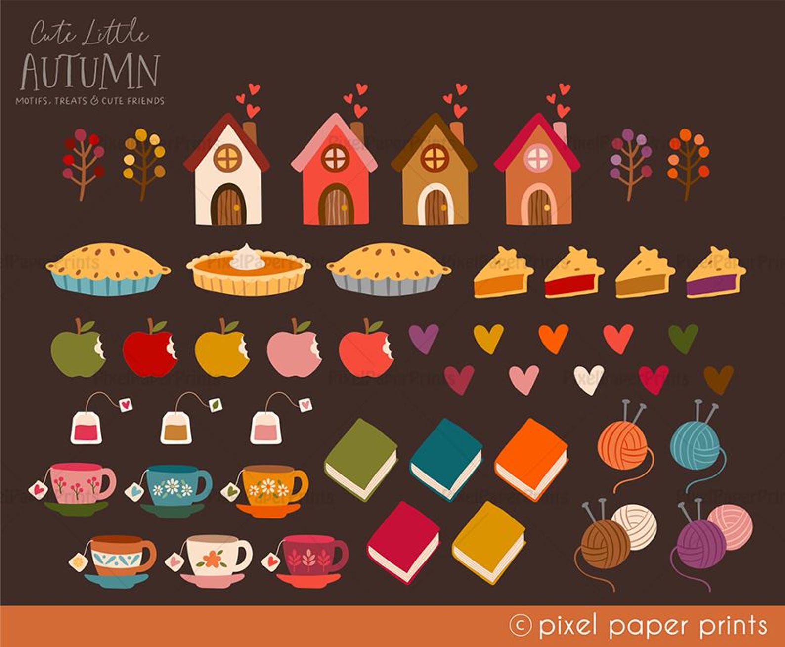 Fall Clip Art - Cute Little Autumn Motifs and Cute Animals - Hygge ...