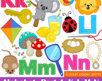 Alphabet Clip art  Part 4- ABC clip art - KLMN - School clipart