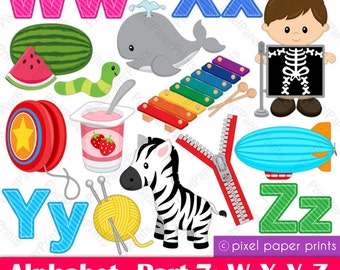 Alphabet Clipart  Part 7- ABC clip art - WXYZ - School clip art - Digital Download