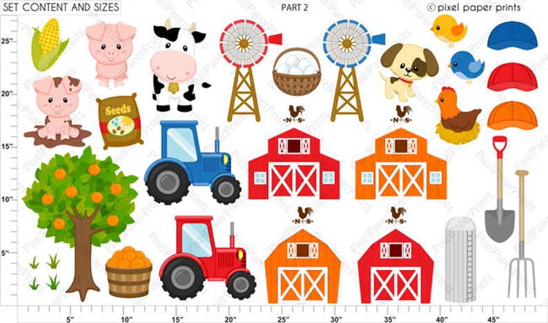 Farmer boys Farm clipart Clip Art and Digital paper set Digital Download image 3