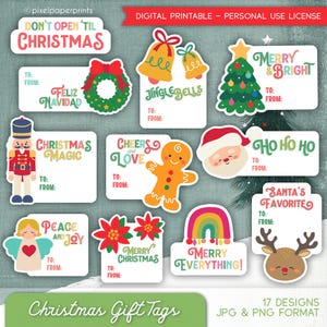 Printable Christmas Gift Tags - Cute Digital Gift Labels - Christmas digital stickers