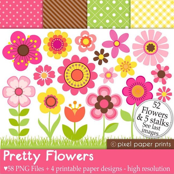Download Pretty Flowers Digital Paper And Clip Art Set 58 Png Etsy