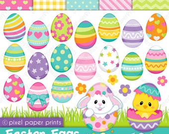 Easter Eggs Clipart - Clip art and Digital paper set - Digital Download - Easter Printables