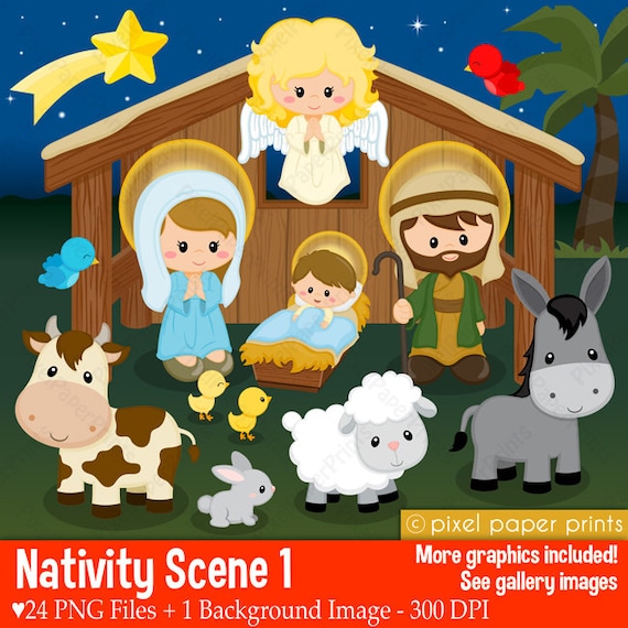 Nativity Scene 1 - Clip art and digital paper set - Nativity clipart Il_570xn