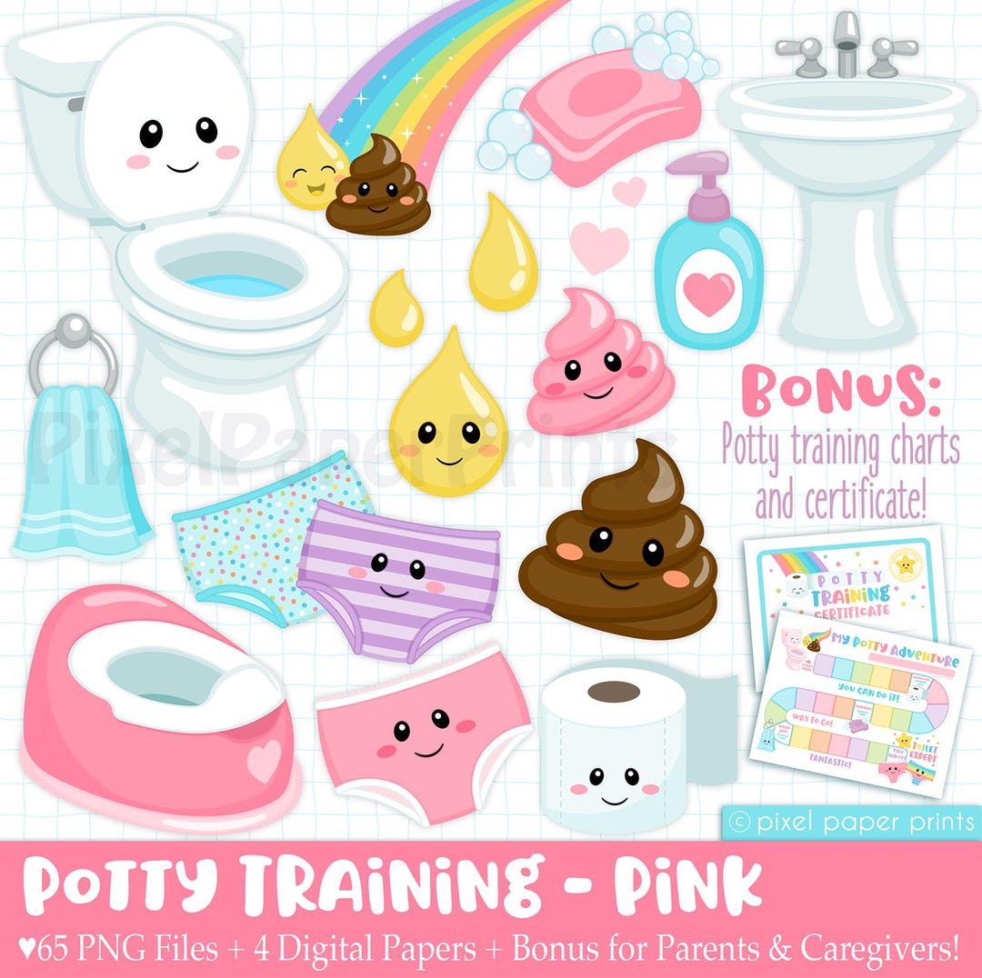 Pink Potty Training Clipart Bundle | Digital Download of Printable Charts,  PNG Stickers \u0026 Rewards for Toddlers - Etsy, image size:1080x1076