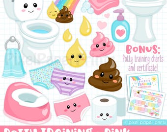 Pink Potty Training Clipart Bundle | Digital Download of Printable Charts, PNG Stickers & Rewards for Toddlers