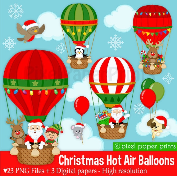 Christmas Hot Air Balloons Clip Art Christmas Clipart Digital Clip Art Digital Download Etsy Canada