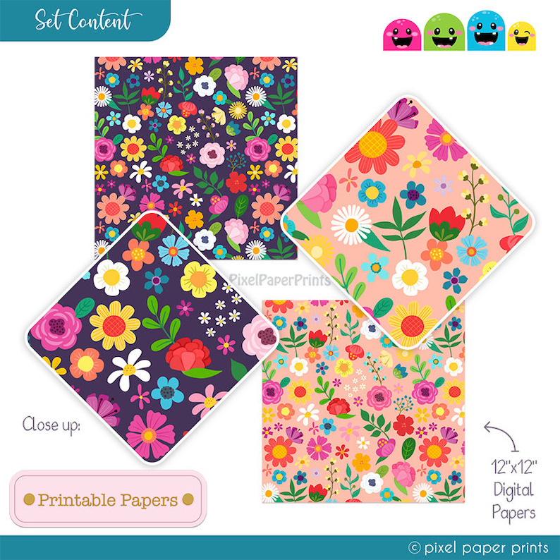 Flower Clipart Fresh Flowers Floral Clip art and Printable Papers Digital Instant download Colorful Flowers Digital stickers image 6