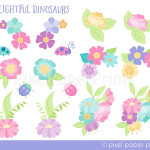 Delightful Dinosaurs Dinosaurs for Girls Clip Art and Digital Paper Set Dino Girls Digital Download Cute dinosaur graphics image 4