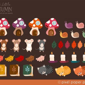 Fall Clip Art - Cute Little Autumn Motifs and Cute Animals - Hygge ...