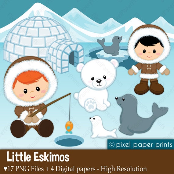 Little Eskimos - Digital paper and clip art set Il_570xn