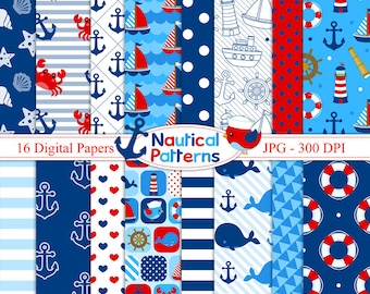 Nautical Digital Paper - Sailor - Nautical patterns