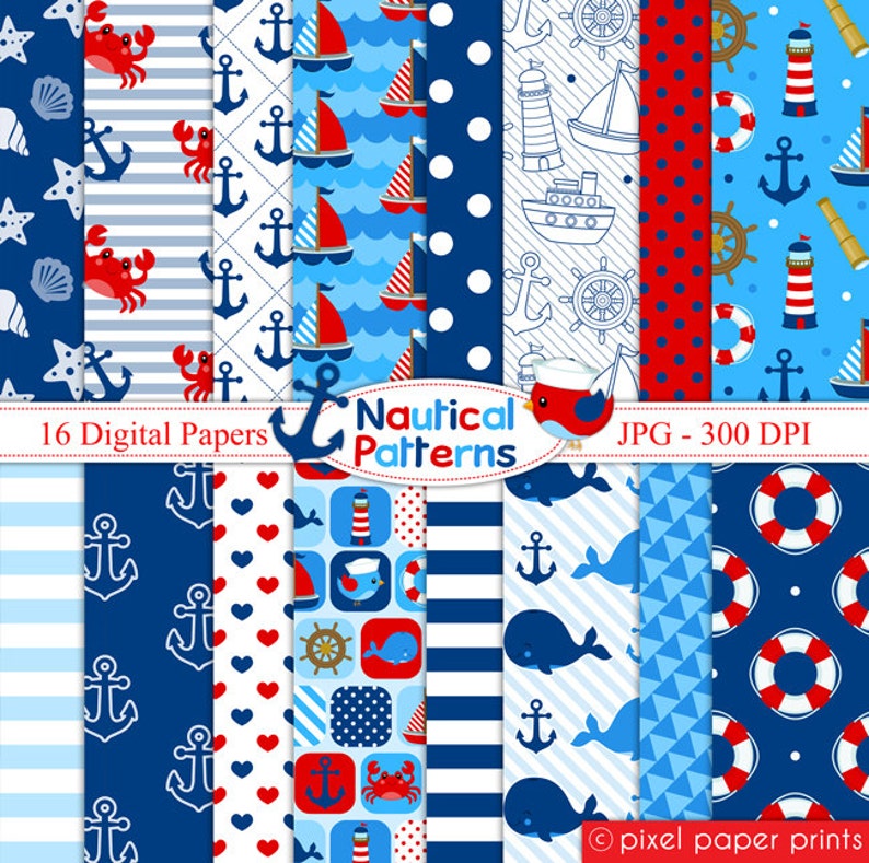 Nautical Digital Paper - Sailor - Nautical patterns image 1