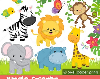Jungle Animals Clip Art - Cute animals - Digital Download - PNG - Graphics for sublimation, scrapbook, jungle wall decor, stickers and more