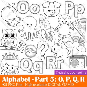 Alphabet Digital Stamps  Part 5 - OPQR clip art - School clipart