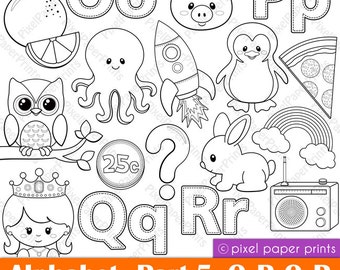 Alphabet Digital Stamps  Part 5 - OPQR clip art - School clipart