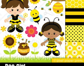 Bee Girl - Clip art and digital paper set