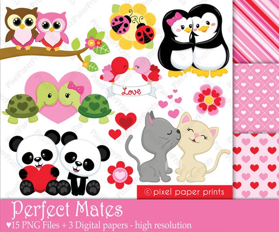 Perfect Mates - Digital paper and clip art set - Love Valentine's day clip art - Digital Download Il_570xn