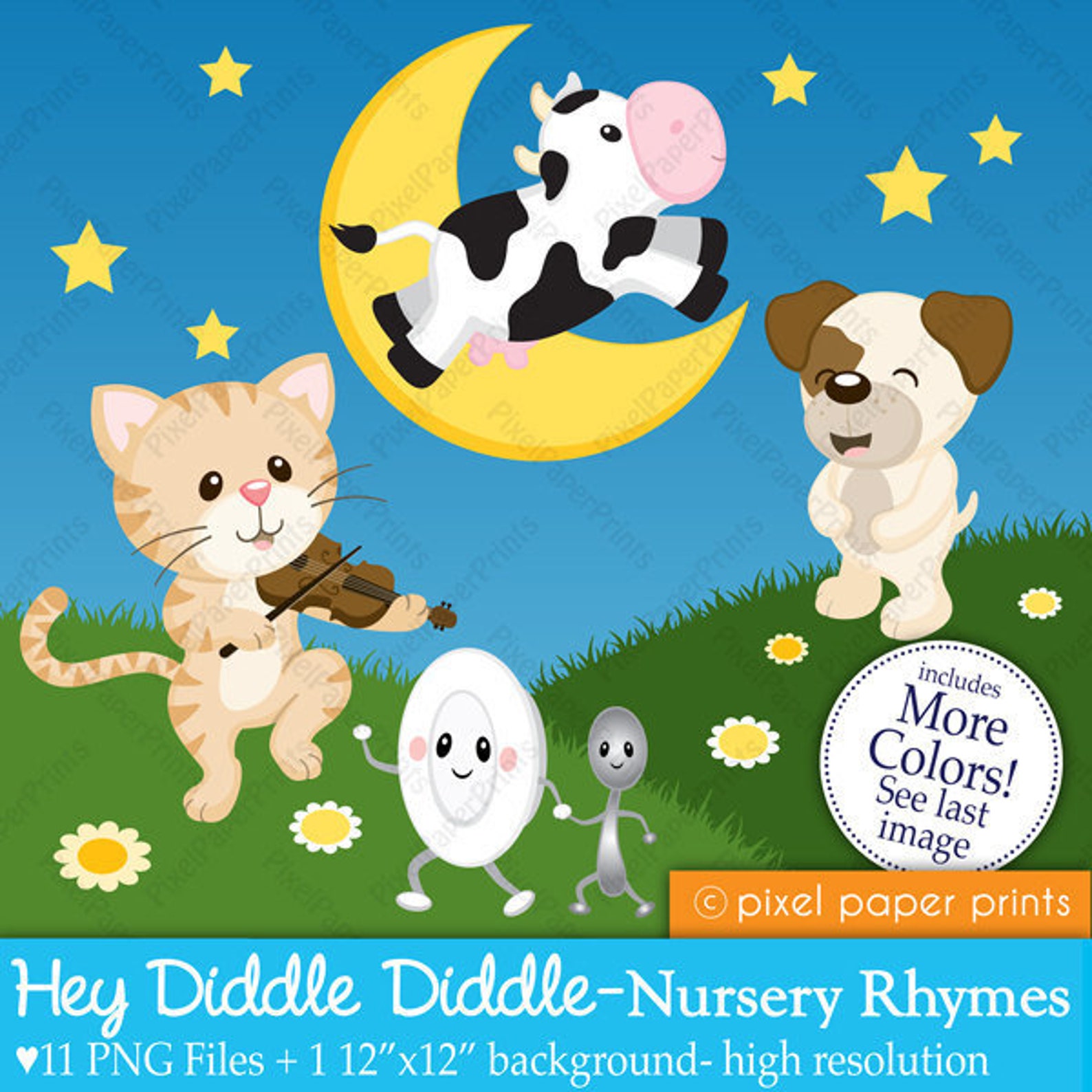 Hey Diddle Diddle Nursery Rhymes Digital Clipart Set Etsy