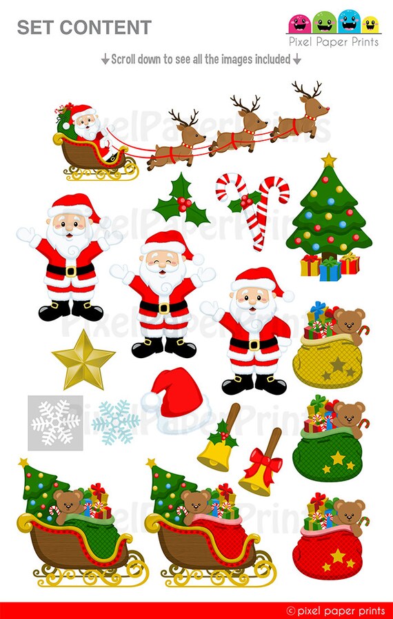 Christmas Clipart Santa Claus Clip Art And Digital Paper Etsy