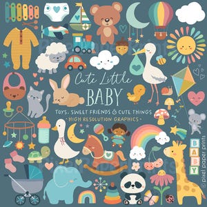 Cute Little Baby Clipart Bundle | Boho Baby | Over 200 Cute PNG | Animals, Toys, Baby Items, Decorative Elements for Crafts, Design & more