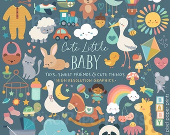 Cute Little Baby Clipart Bundle | Boho Baby | Over 200 Cute PNG | Animals, Toys, Baby Items, Decorative Elements for Crafts, Design & more