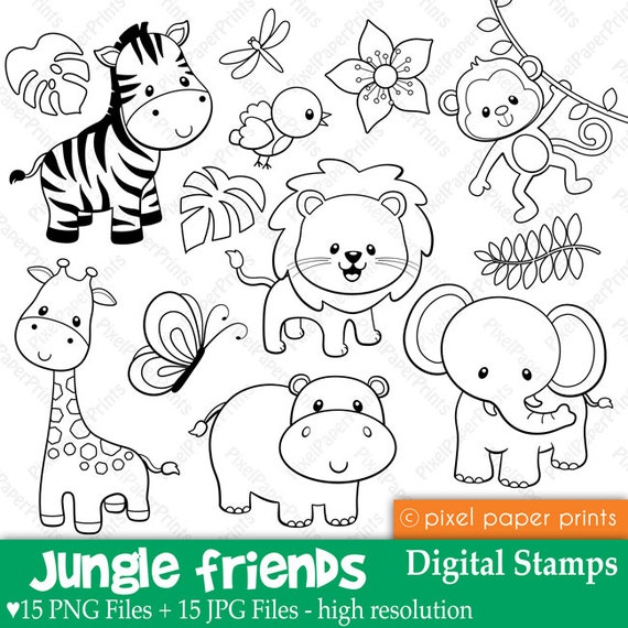 Jungle Friends - Digital stamps - Clipart Il_570xn