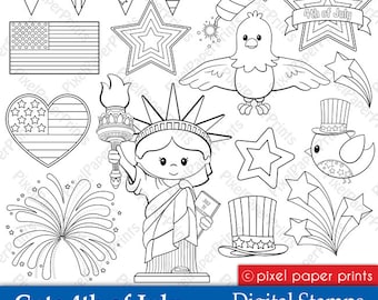 Cute 4th of July - Digital Stamps - Clipart