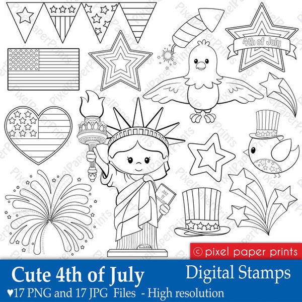 Cute 4th of July - Digital Stamps - Clipart