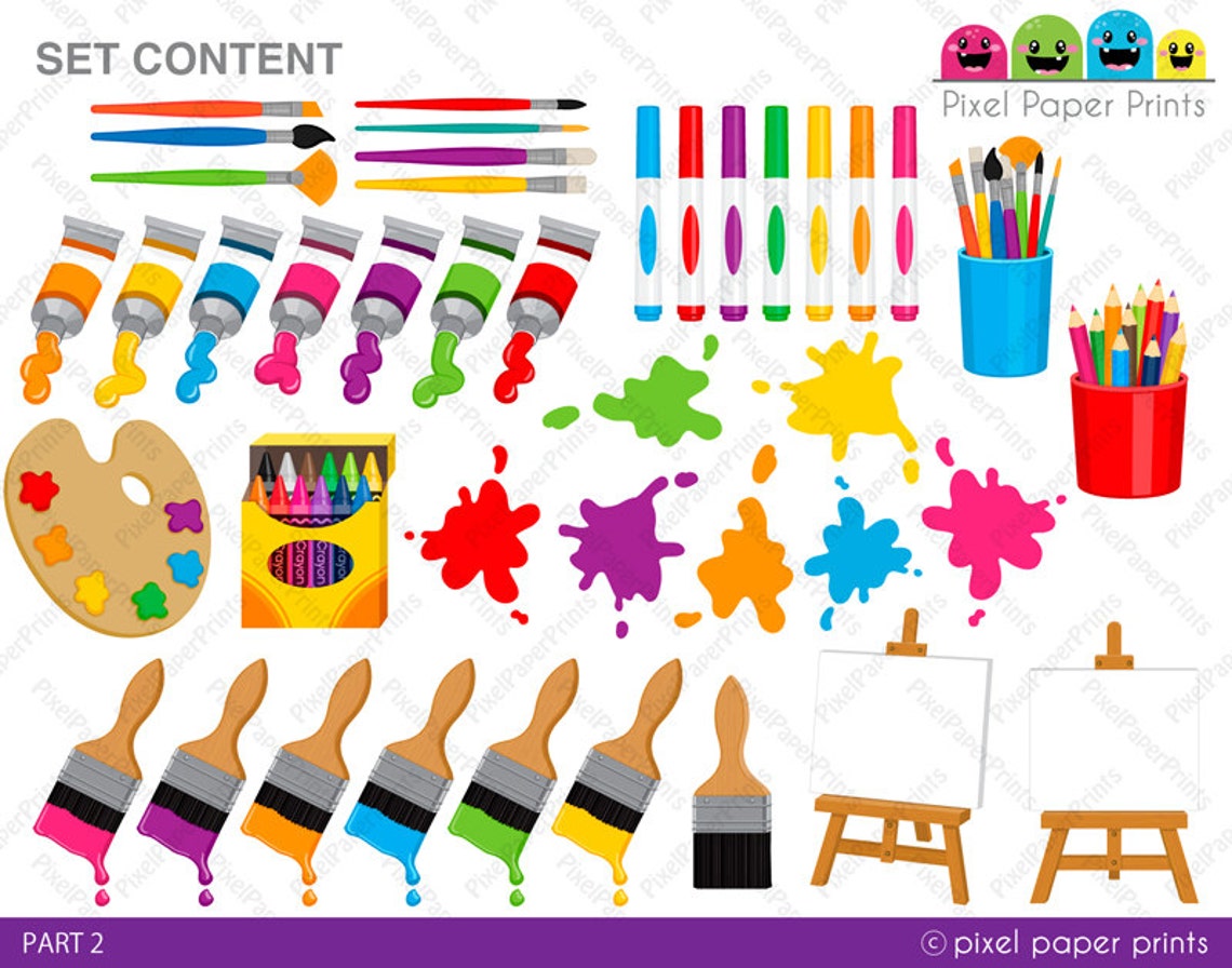 Little Artists Clip Art and Digital Paper Set Art Party - Etsy
