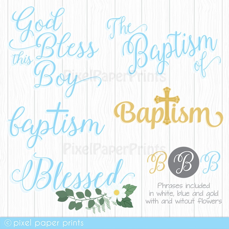 Baptism Clip Art BLUE Toolkit for designers Christening clipart Baby boy Over 80 elements included Digital Download Printable image 7